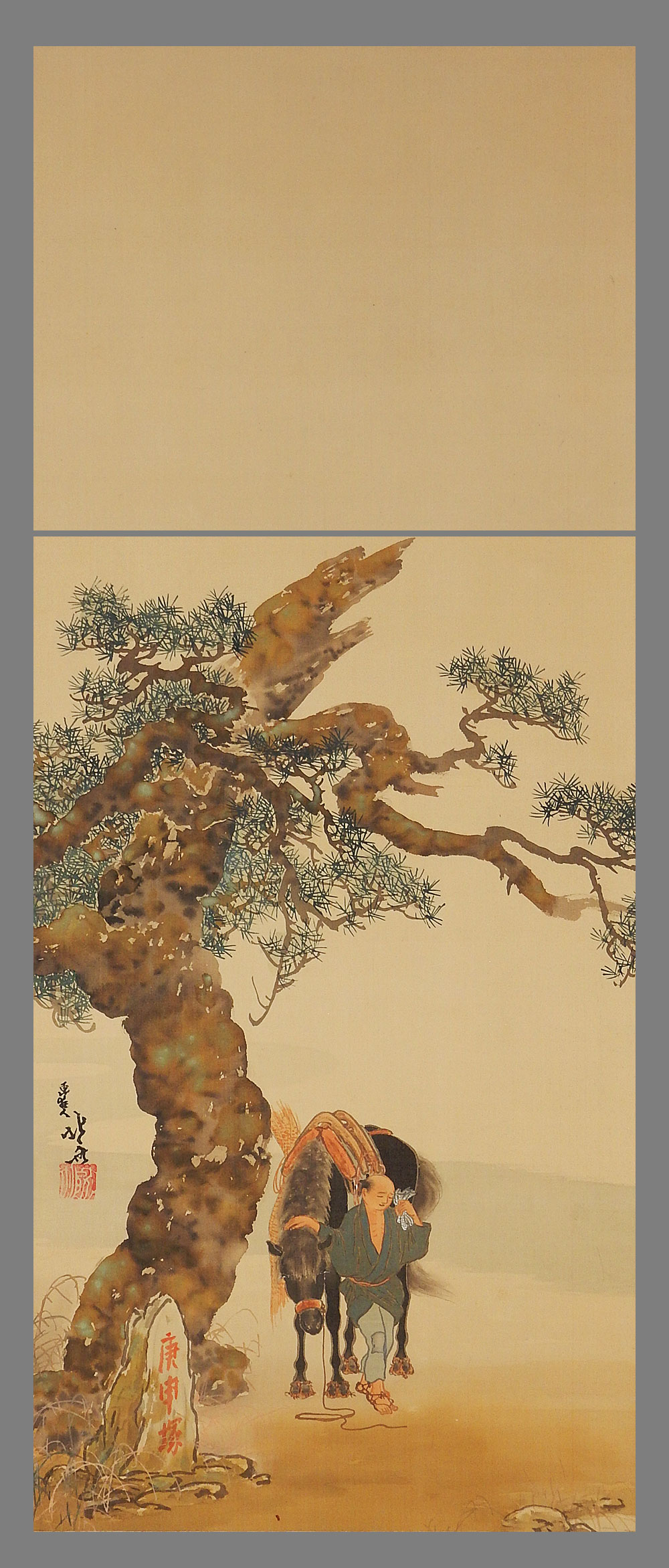 真作】□葛飾北斎□老松馬牽図□江戸時代の浮世絵師□肉筆□掛軸