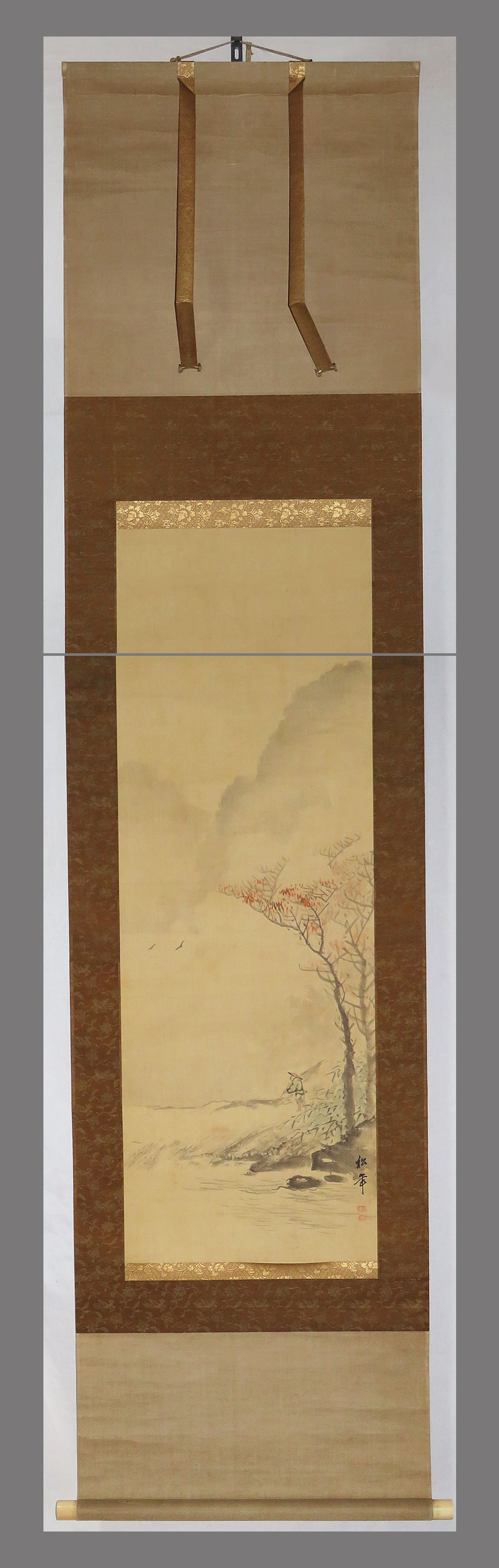 日本画家 後藤芳仙『むさし野』絹本 茶掛け 共箱 - 美術品